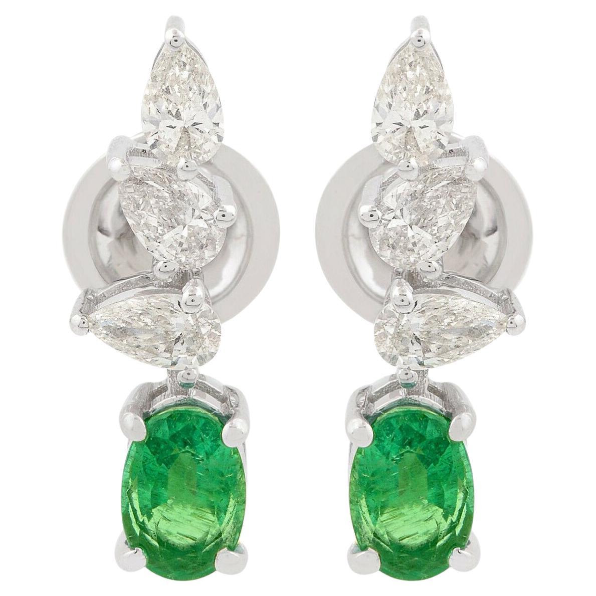 Clous d'oreilles en or 14 carats avec émeraude de Zambie et diamants