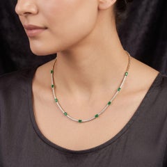 Zambian Emerald Diamond 14k Yellow Gold Tennis Chain Necklace Fine Jewelry
