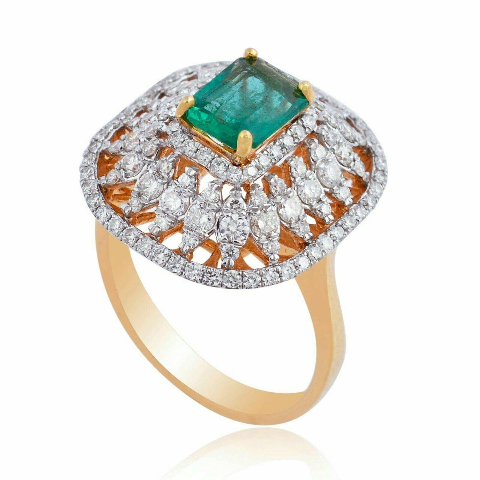 For Sale:  Zambian Emerald Diamond 18 Karat Gold Cocktail Ring 2