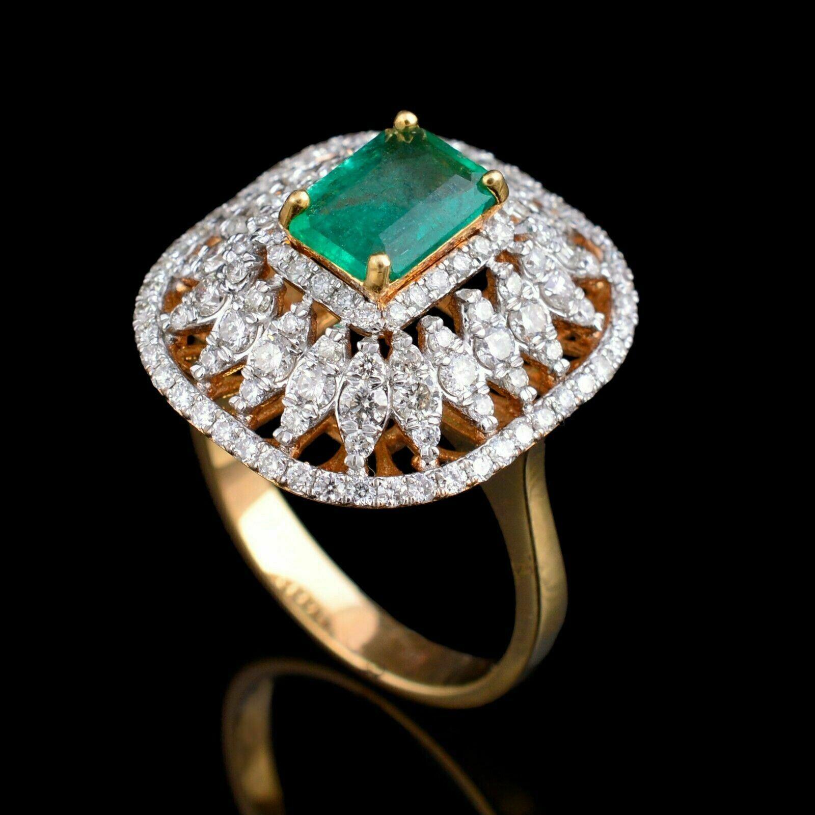 For Sale:  Zambian Emerald Diamond 18 Karat Gold Cocktail Ring 5