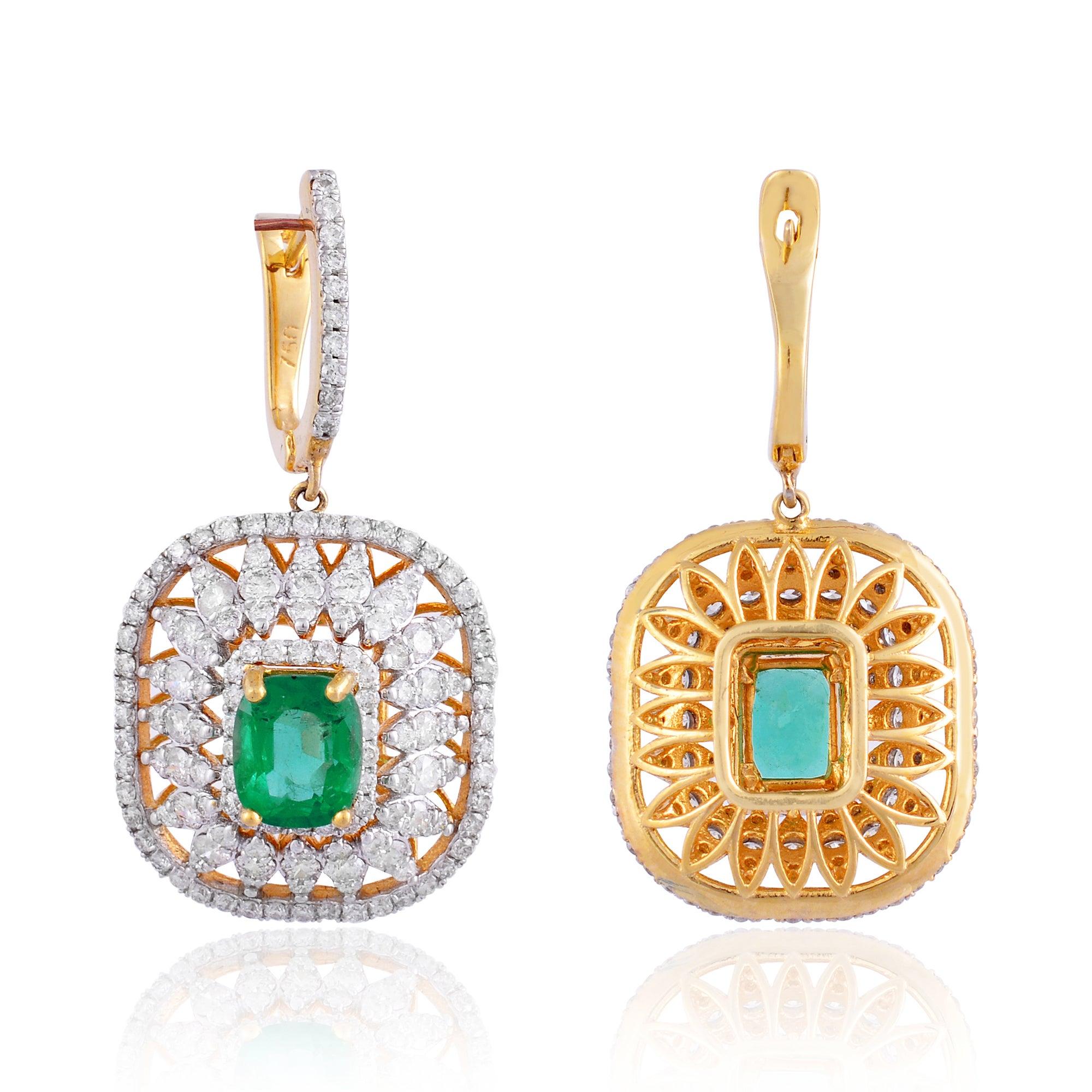 For Sale:  Zambian Emerald Diamond 18 Karat Gold Cocktail Ring 7