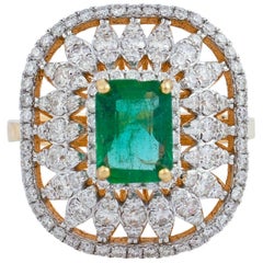 Zambian Emerald Diamond 18 Karat Gold Cocktail Ring
