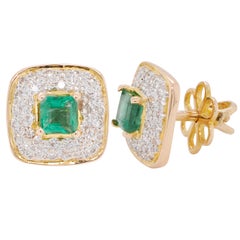Zambian Emerald Diamond 18 Karat Gold Stud Earrings