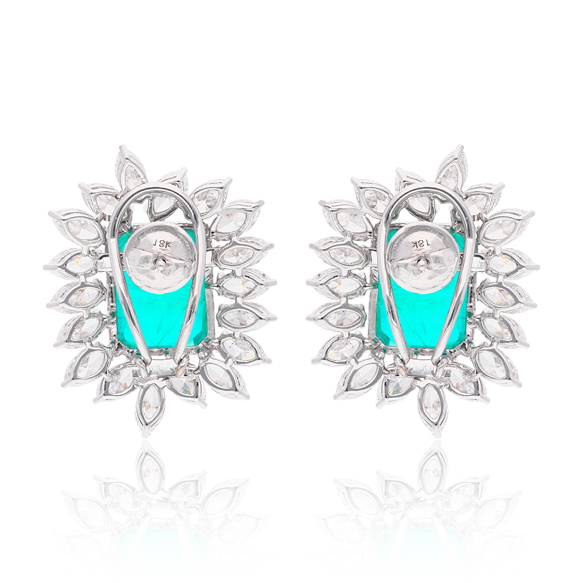 Donna Zambian Emerald Diamond Clip On Stud Earrings 14 Karat White Gold Fine Jewelry in vendita