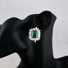 Zambian Emerald Diamond Clip On Stud Earrings 18 Karat White Gold Fine Jewelry