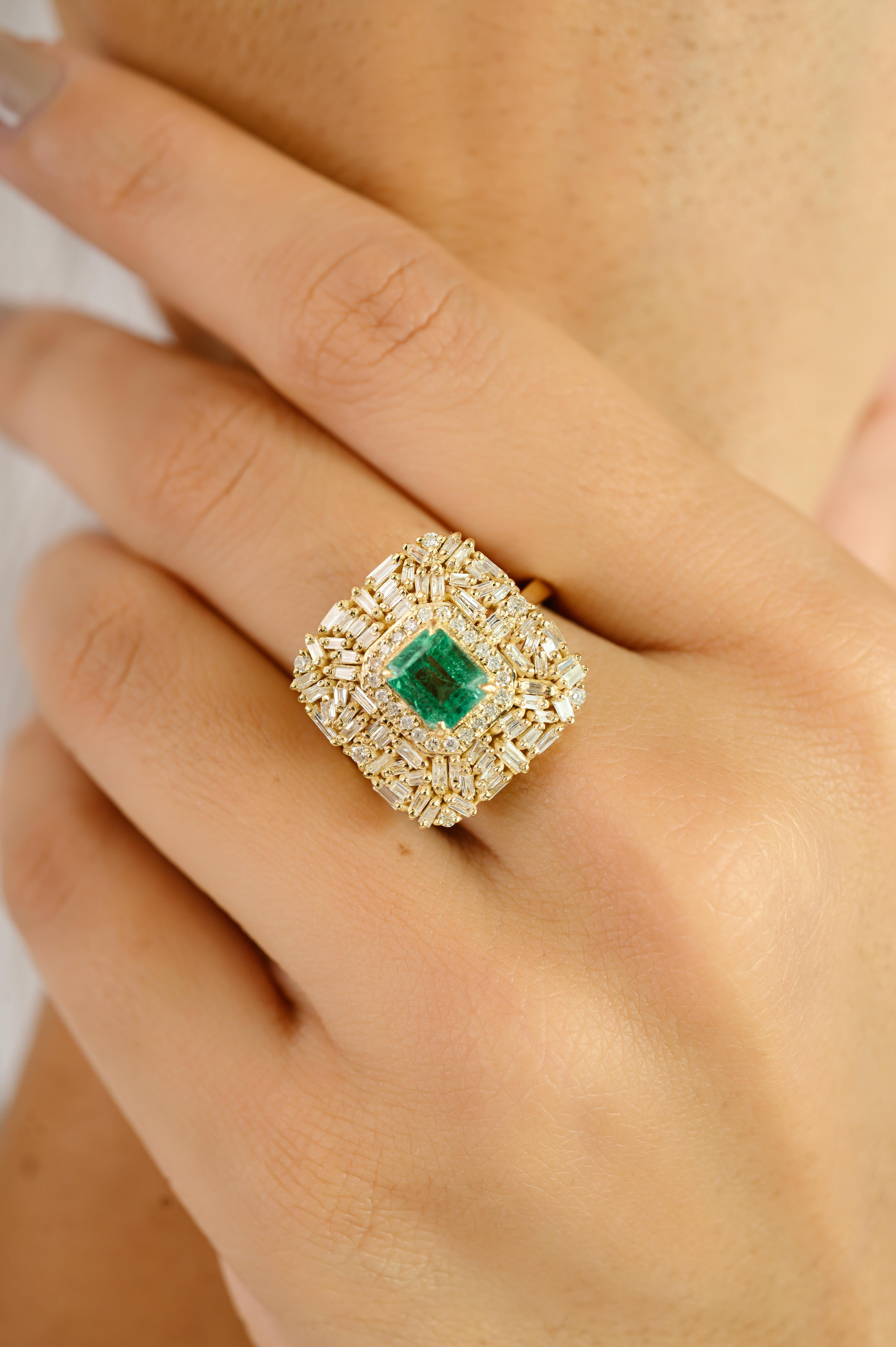 in vendita:  Anello cocktail con smeraldo dello Zambia e diamanti a grappolo in oro giallo 14k fatto a mano 2