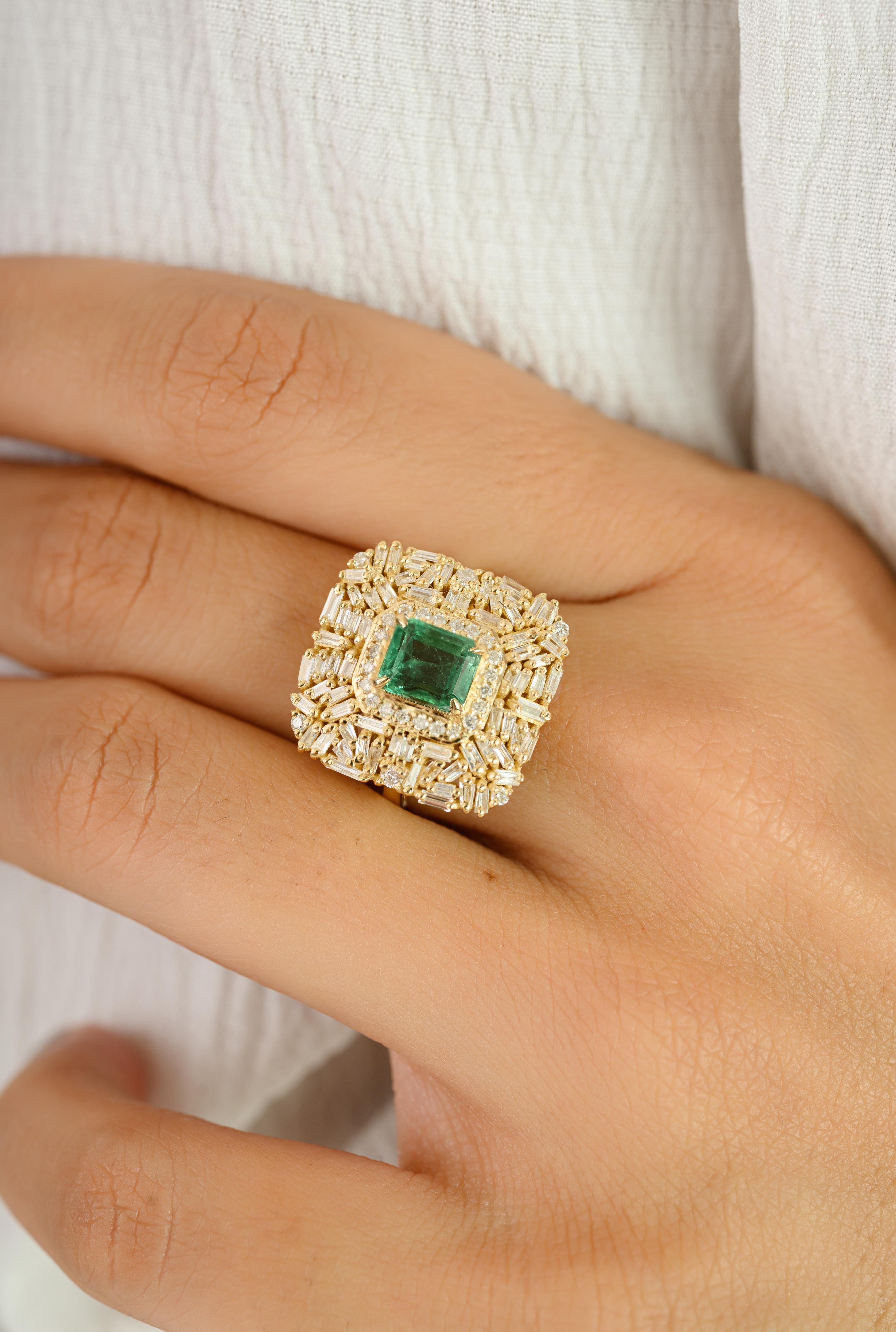 in vendita:  Anello cocktail con smeraldo dello Zambia e diamanti a grappolo in oro giallo 14k fatto a mano 4