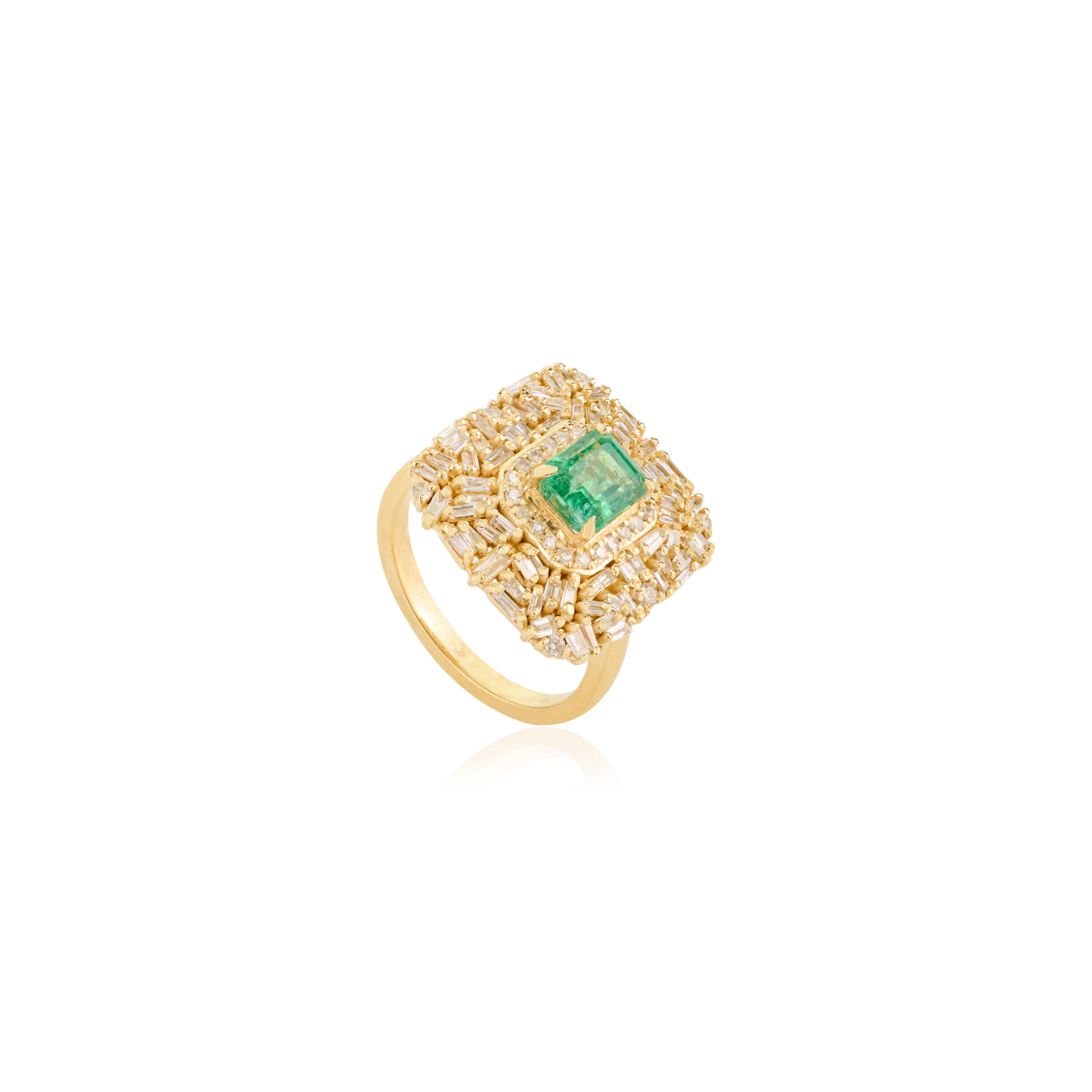 in vendita:  Anello cocktail con smeraldo dello Zambia e diamanti a grappolo in oro giallo 14k fatto a mano 5