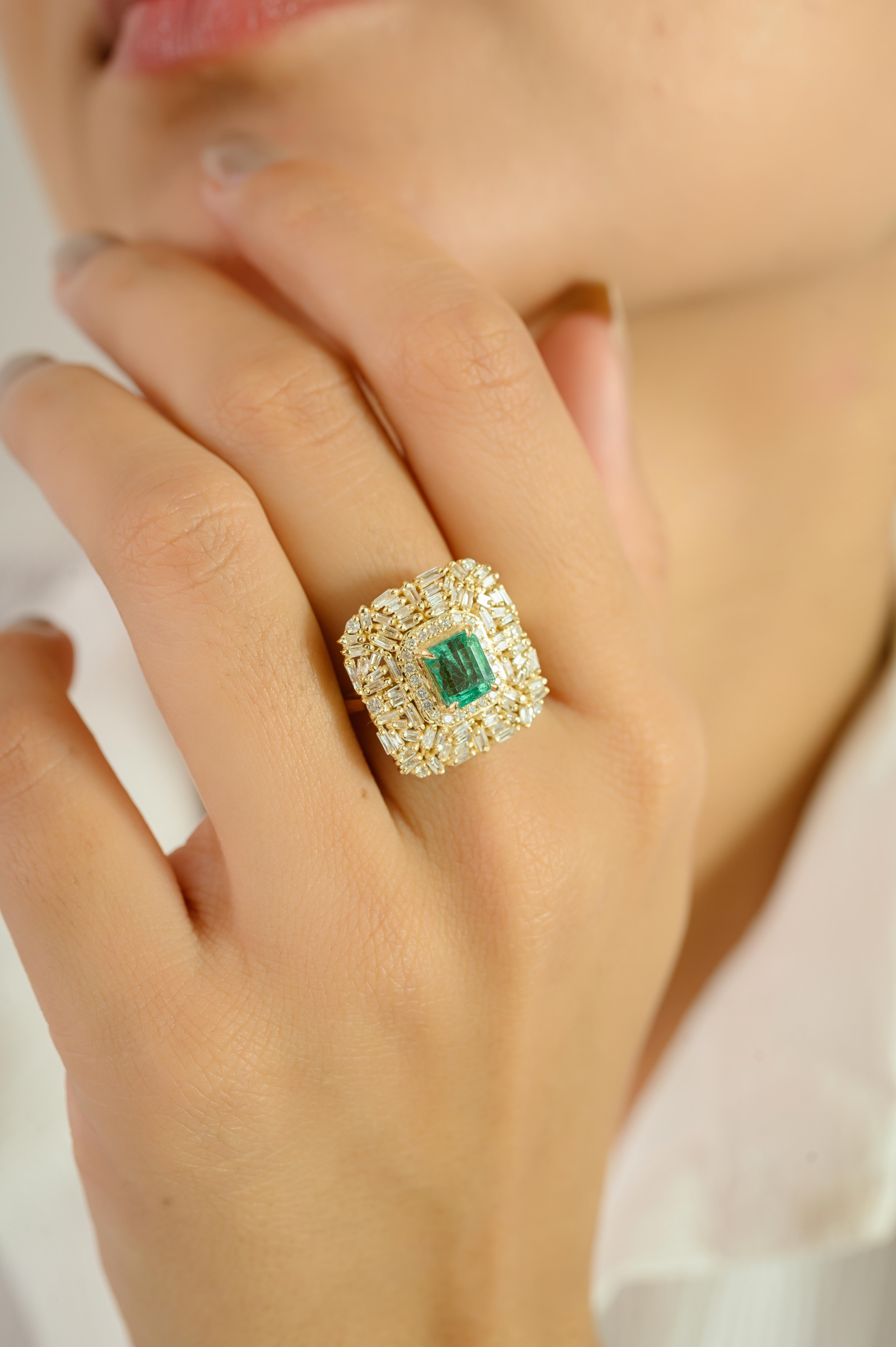 in vendita:  Anello cocktail con smeraldo dello Zambia e diamanti a grappolo in oro giallo 14k fatto a mano 6