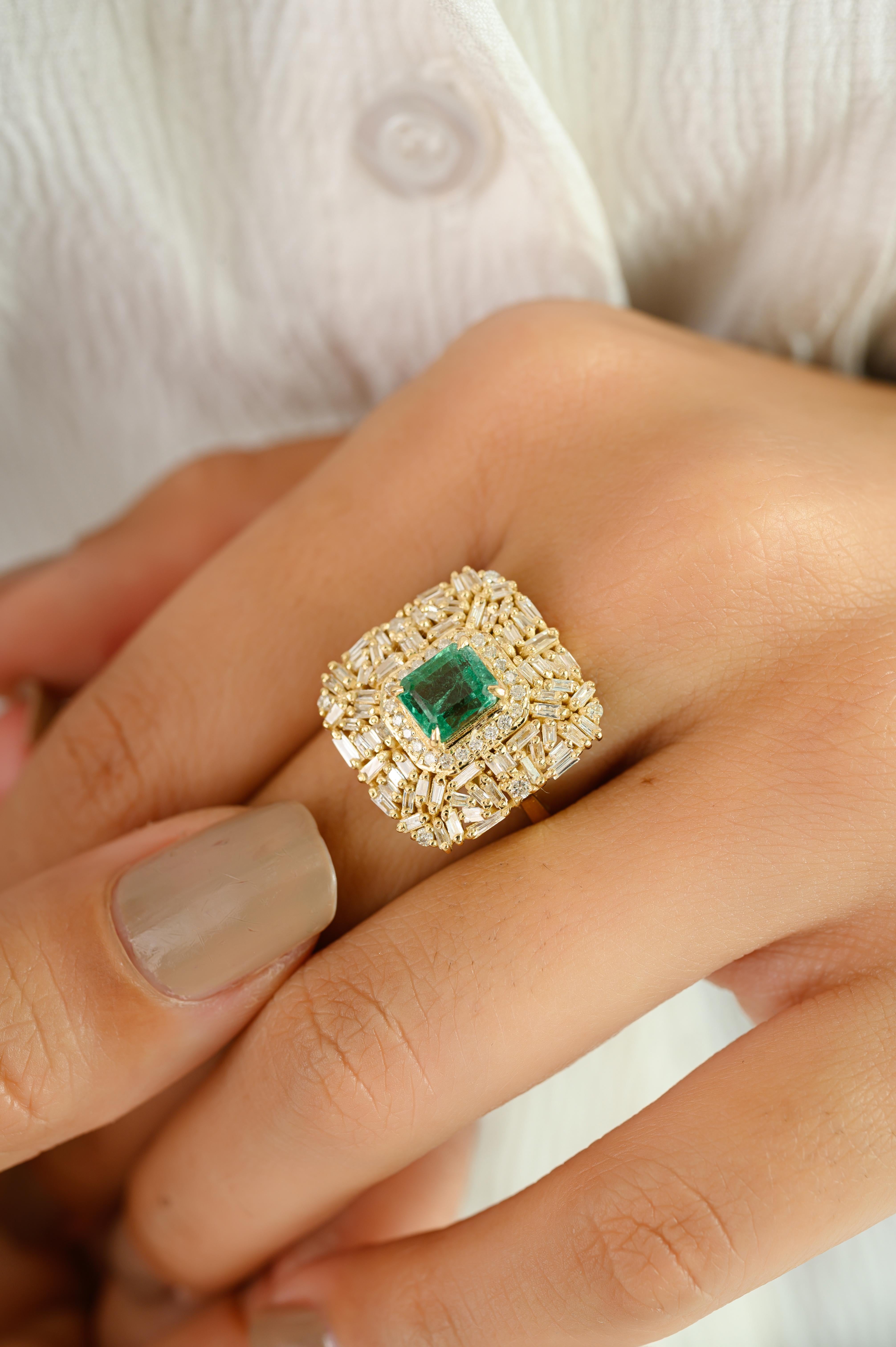 in vendita:  Anello cocktail con smeraldo dello Zambia e diamanti a grappolo in oro giallo 14k fatto a mano 8