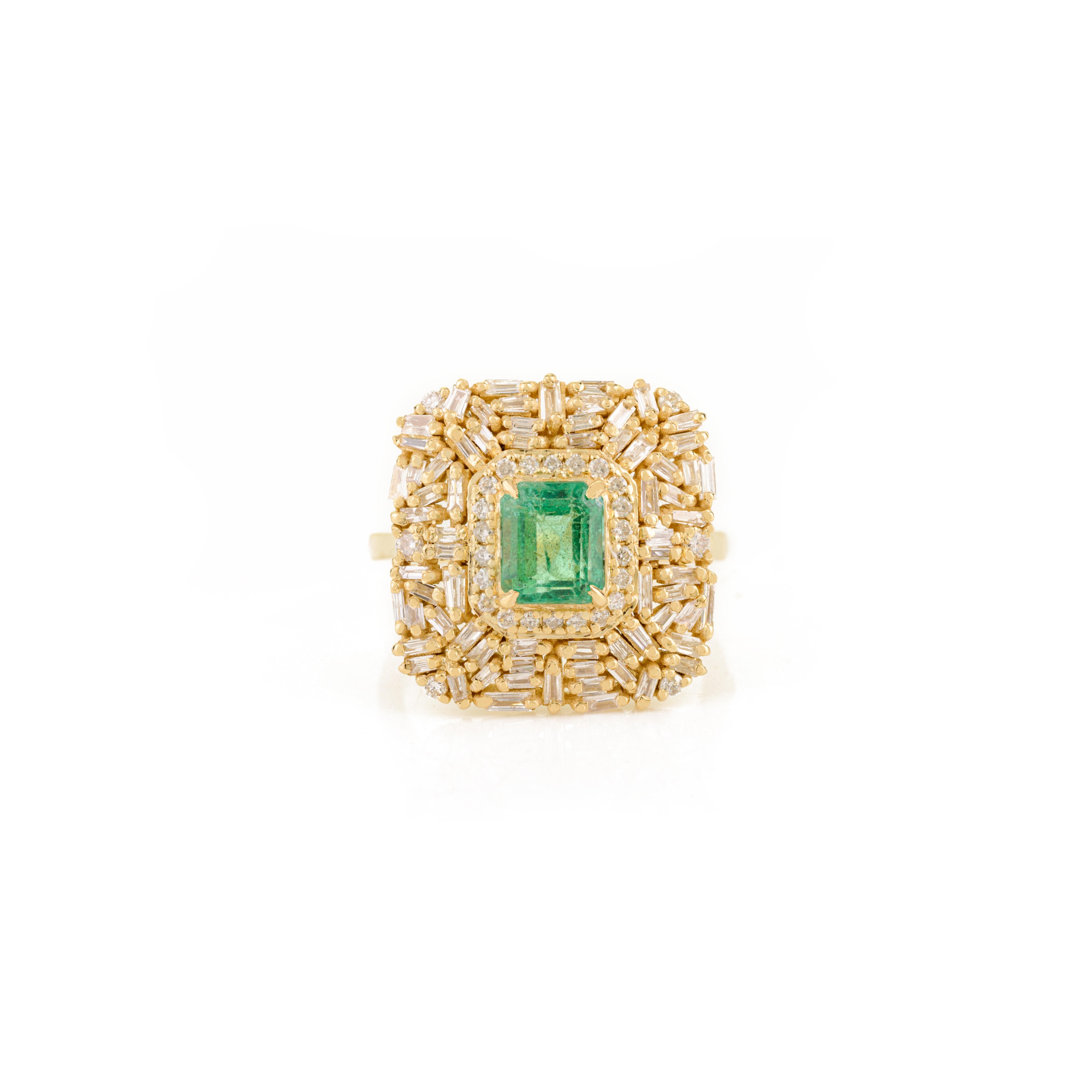 in vendita:  Anello cocktail con smeraldo dello Zambia e diamanti a grappolo in oro giallo 14k fatto a mano 9