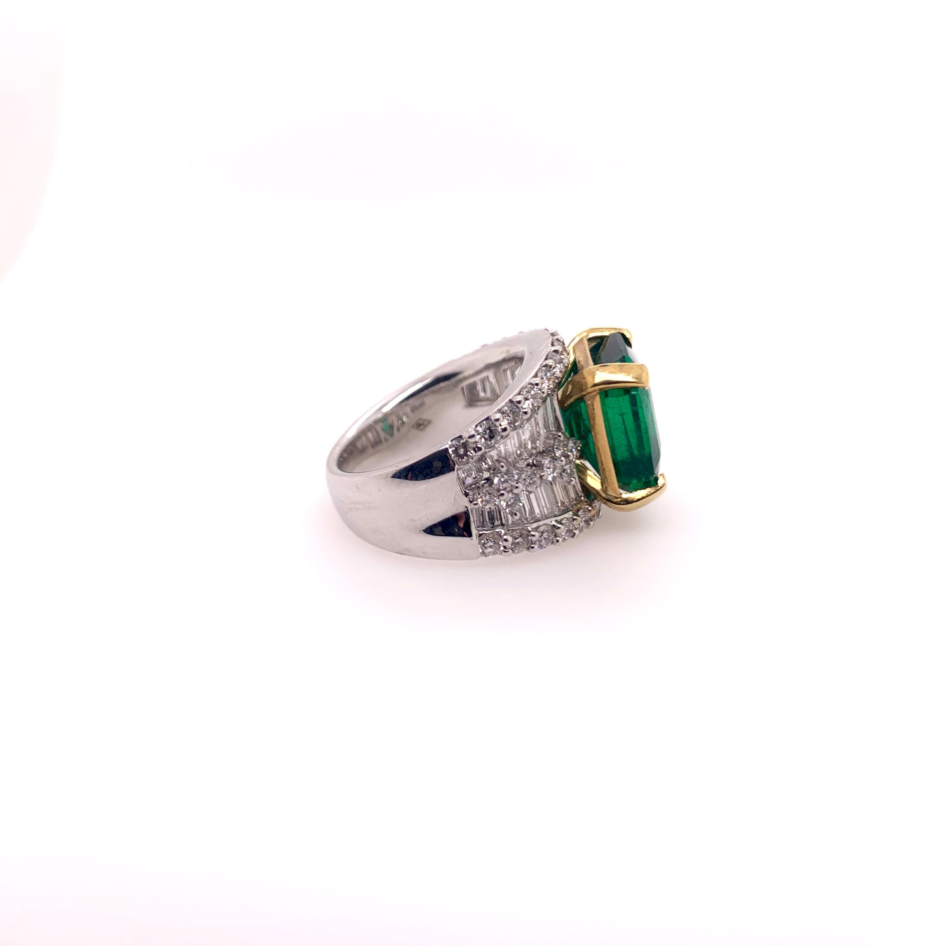 Contemporary Zambian Emerald Diamond Cocktail Band Ring For Sale