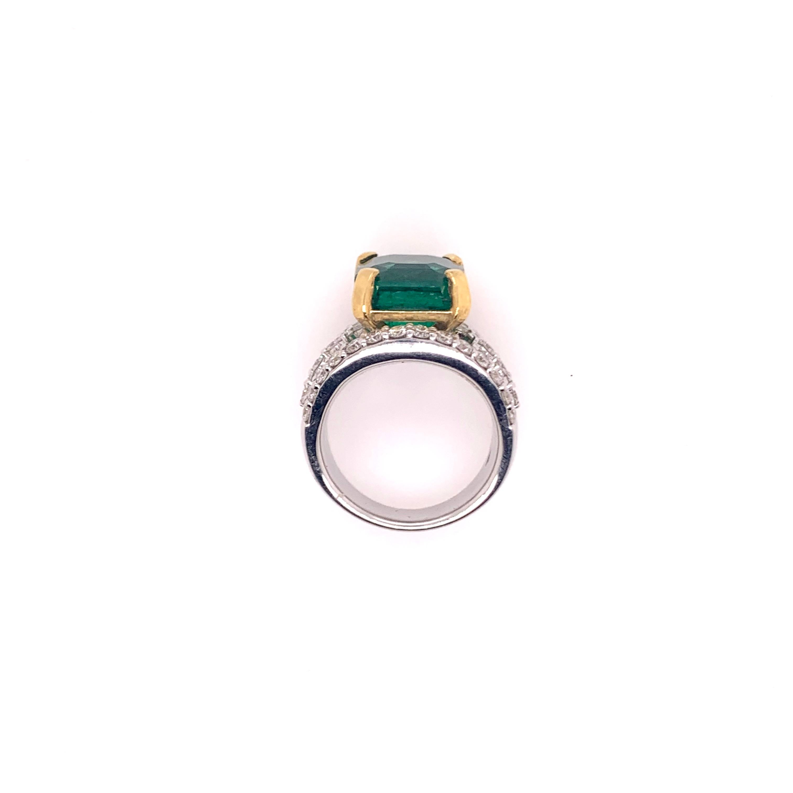 Emerald Cut Zambian Emerald Diamond Cocktail Band Ring For Sale
