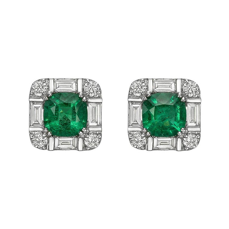 Zambian Emerald Diamond Earrings 18 Karat White Gold For Sale at 1stDibs