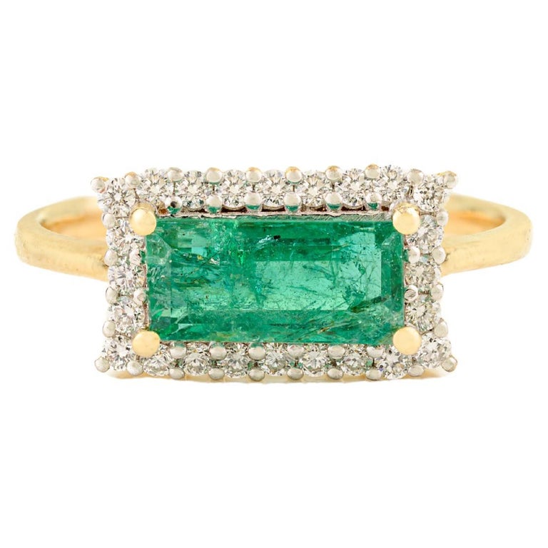 Bague En Or Jaune 14 Carats Avec émeraude Naturelle De Zambie – Taille Sur Mesure