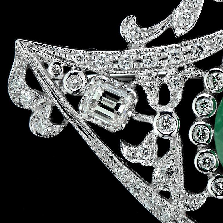 Art Deco Zambian Emerald Diamond Pearl Pendant Brooch