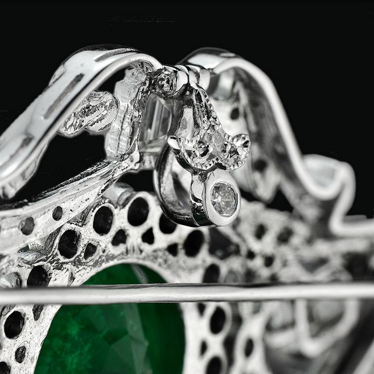 Zambian Emerald Diamond Pearl Pendant Brooch 1