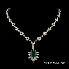 Natural Diamond & Zambian Emerald Pendant Necklace 18 Karat White Gold