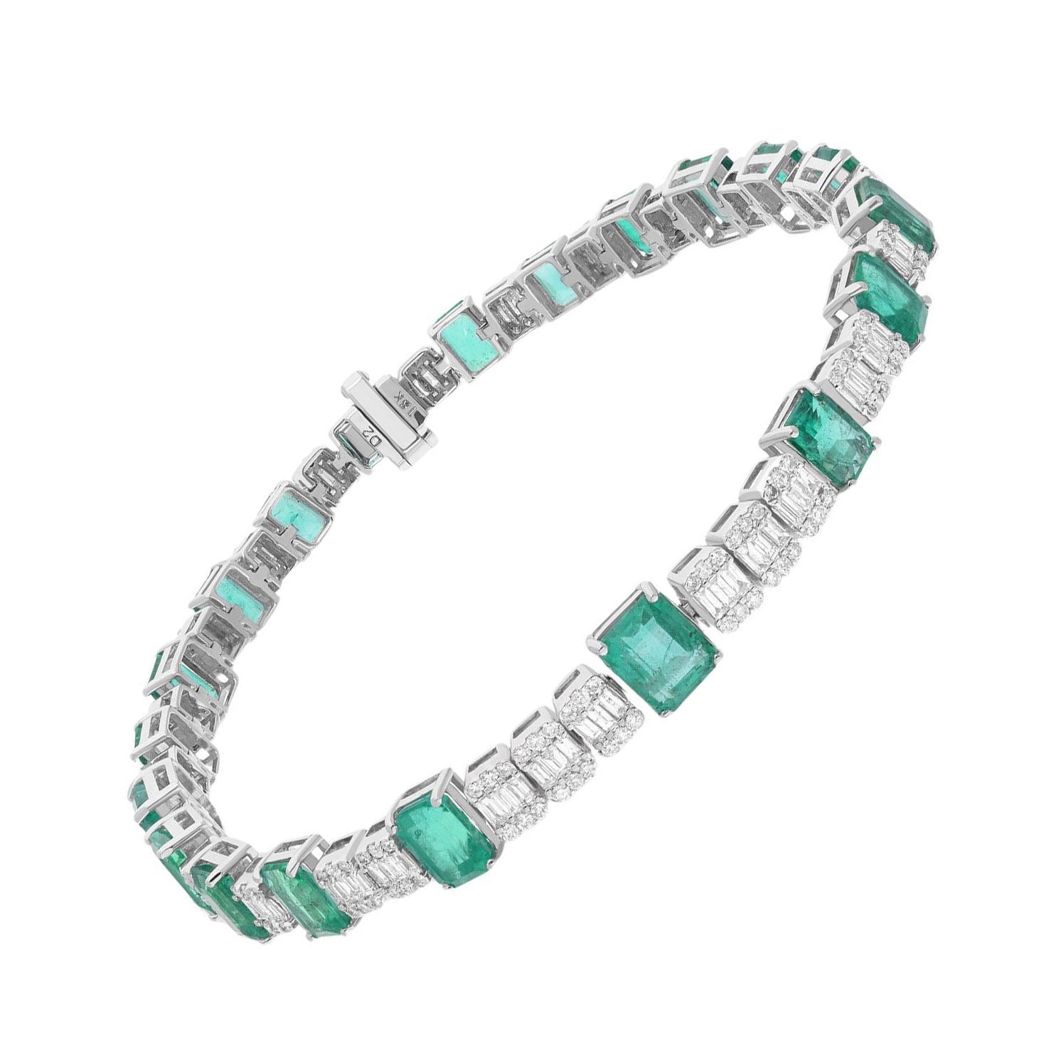 Zambian Emerald Diamond Tennis Bracelet 14 Karat White Gold Fine Jewelry