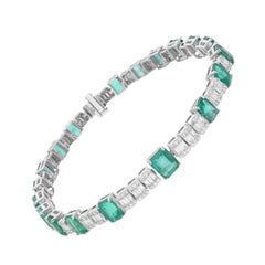 Zambian Emerald Diamond Tennis Bracelet 18 Karat White Gold Fine Jewelry