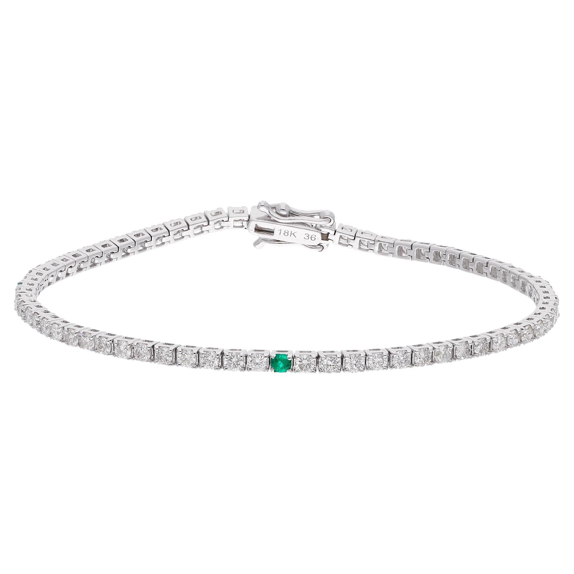 Natural Emerald Diamond Tennis Bracelet 18 Karat White Gold Handmade Jewelry For Sale