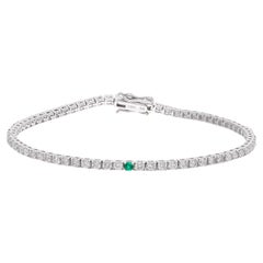Natural Emerald Diamond Tennis Bracelet 18 Karat White Gold Handmade Jewelry