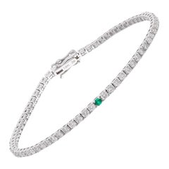 Natural Zambian Emerald Diamond Stacking Line Bracelet 14 Karat White Gold