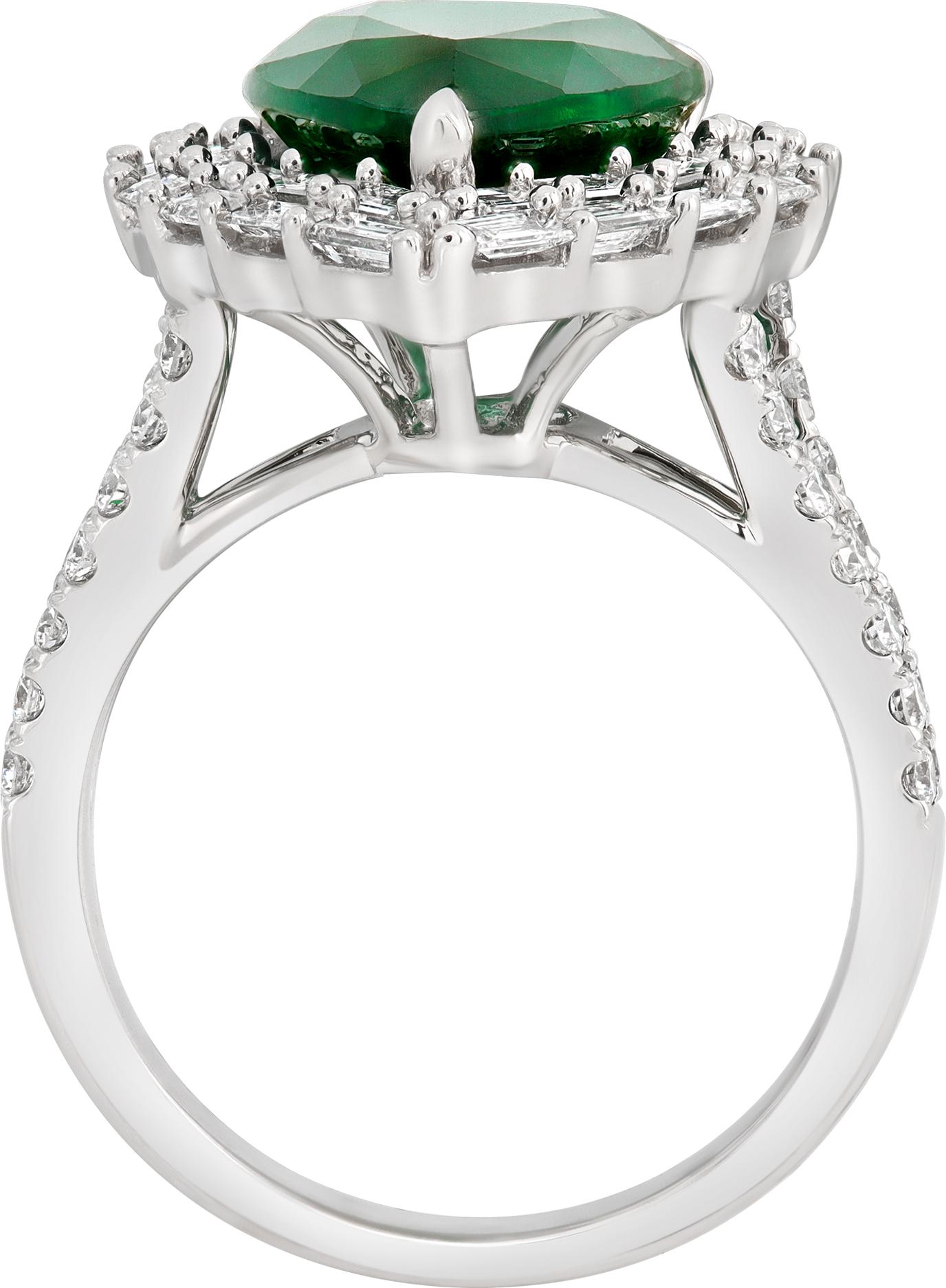 Women's or Men's Zambian Emerald & Diamond White Gold Ring For Sale