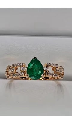Contemporary 1.40ct Zambian Emerald & Diamond 18K Gold Ring, Unisex