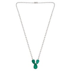 Zambian Emerald Drop Diamond Chain Necklace 18 Karat White Gold Fine Jewelry