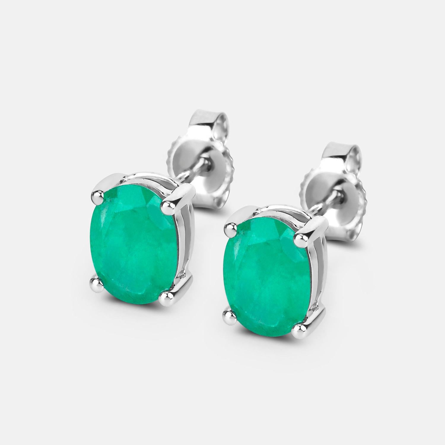 Contemporaneo Zambian Emerald Earrings 1.42 Carats 10K White Gold in vendita