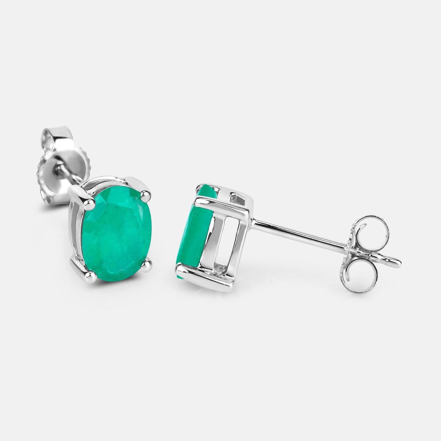 Zambian Emerald Earrings 1.42 Carats 10K White Gold In condizioni ottime in vendita a Punta Gorda, FL