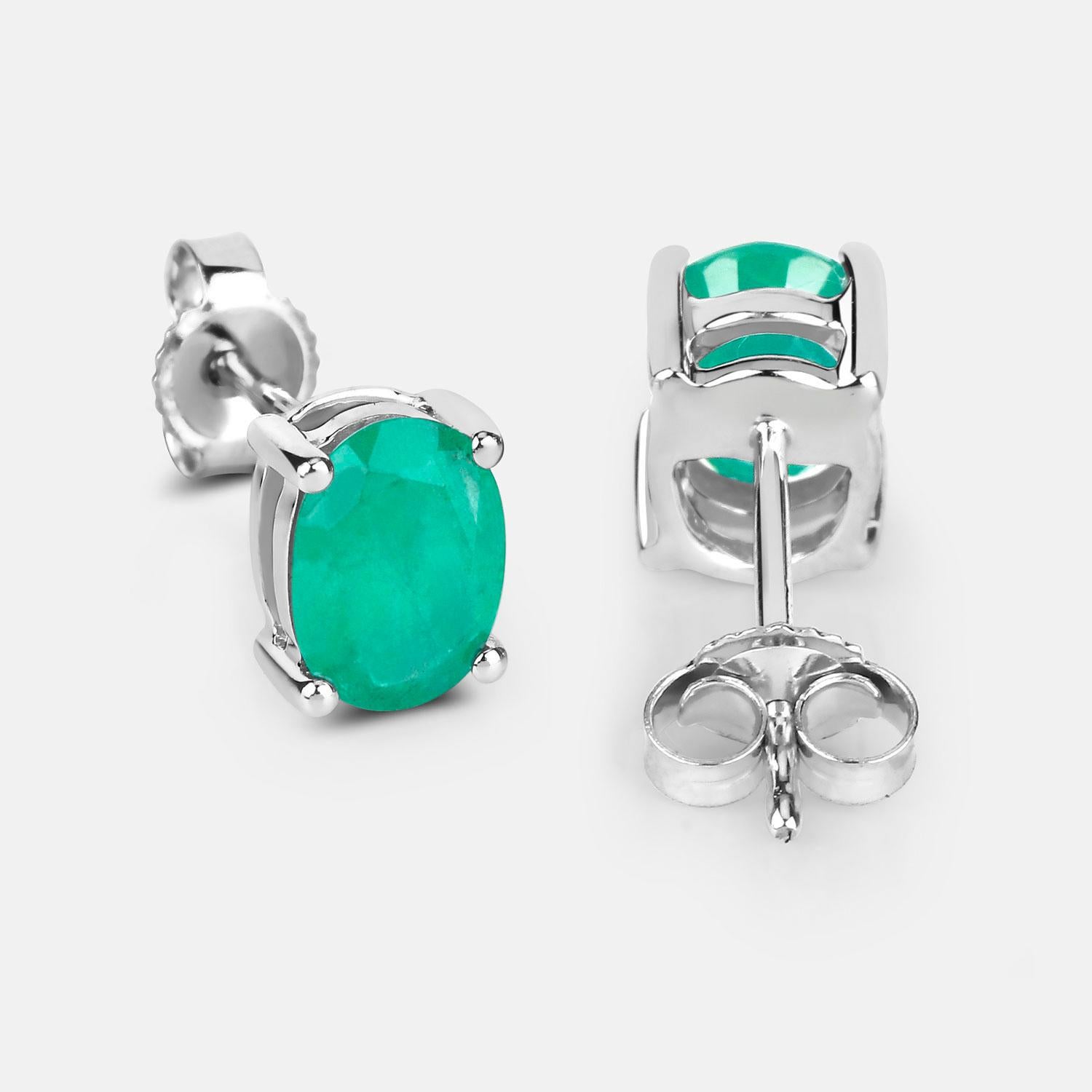 da uomo o donna Zambian Emerald Earrings 1.42 Carats 10K White Gold in vendita