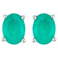 Zambian Emerald Earrings 1.42 Carats 10K White Gold