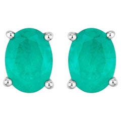 Boucles d'oreilles émeraude de Zambie 1.42 carats or blanc 10K