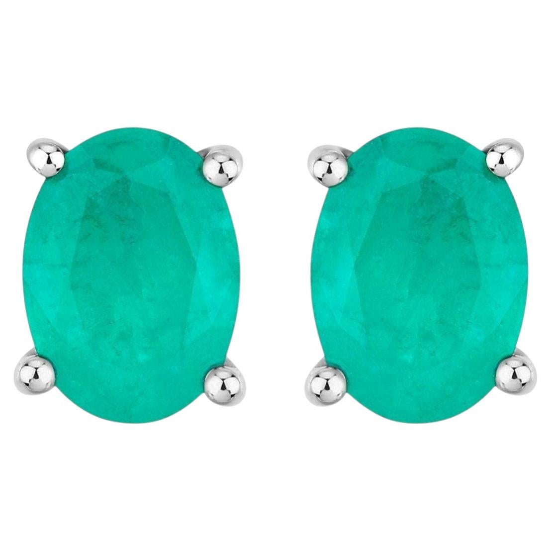 Zambian Emerald Earrings 1.42 Carats 10K White Gold