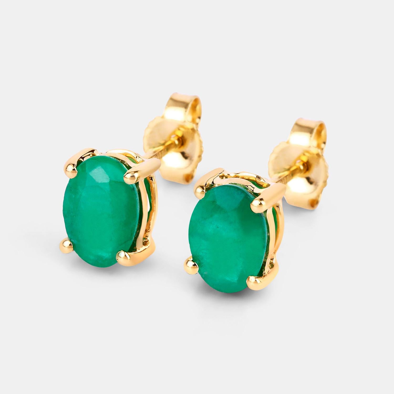Contemporaneo Zambian Emerald Earrings 1.42 Carats 10K Yellow Gold in vendita