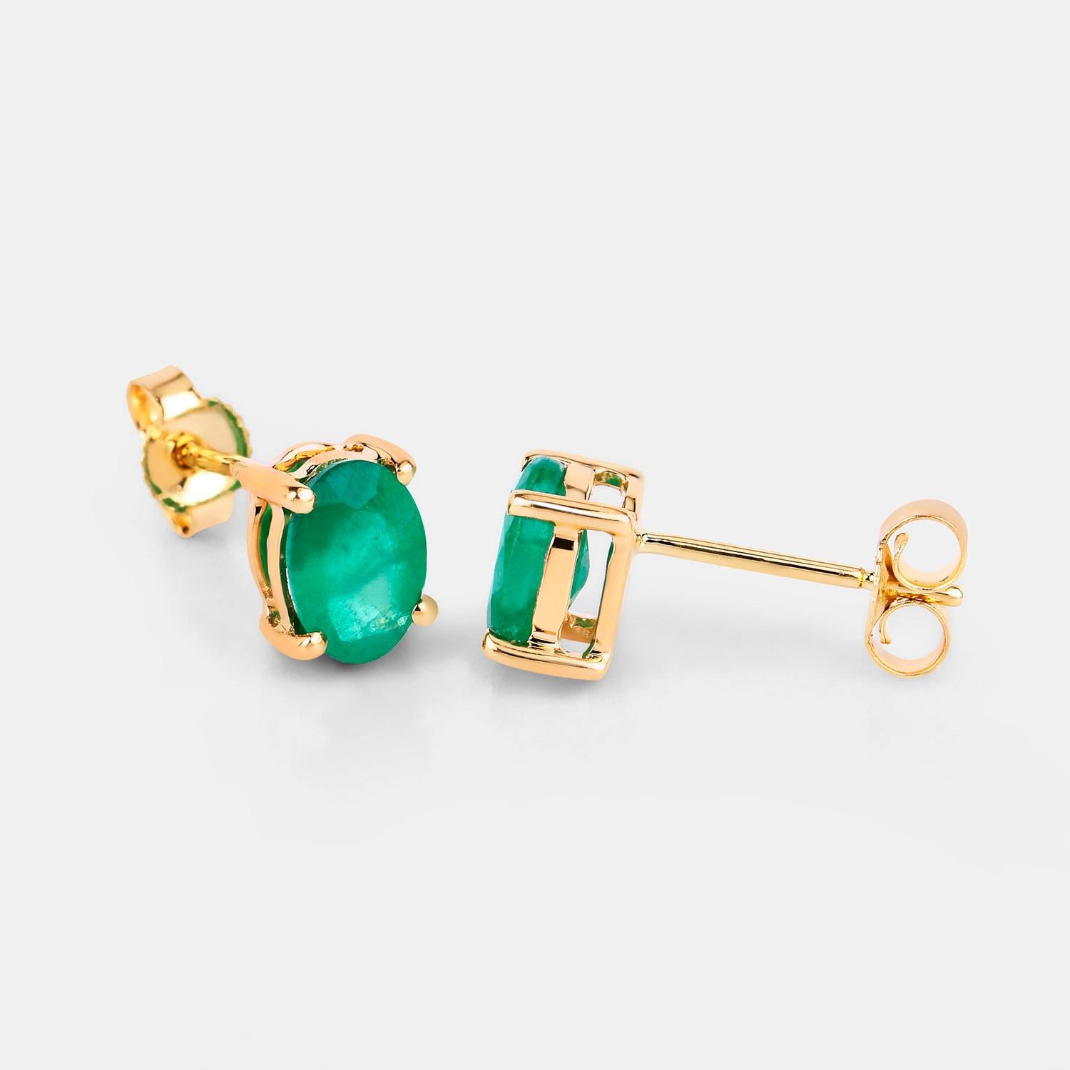 Zambian Emerald Earrings 1.42 Carats 10K Yellow Gold In condizioni ottime in vendita a Punta Gorda, FL