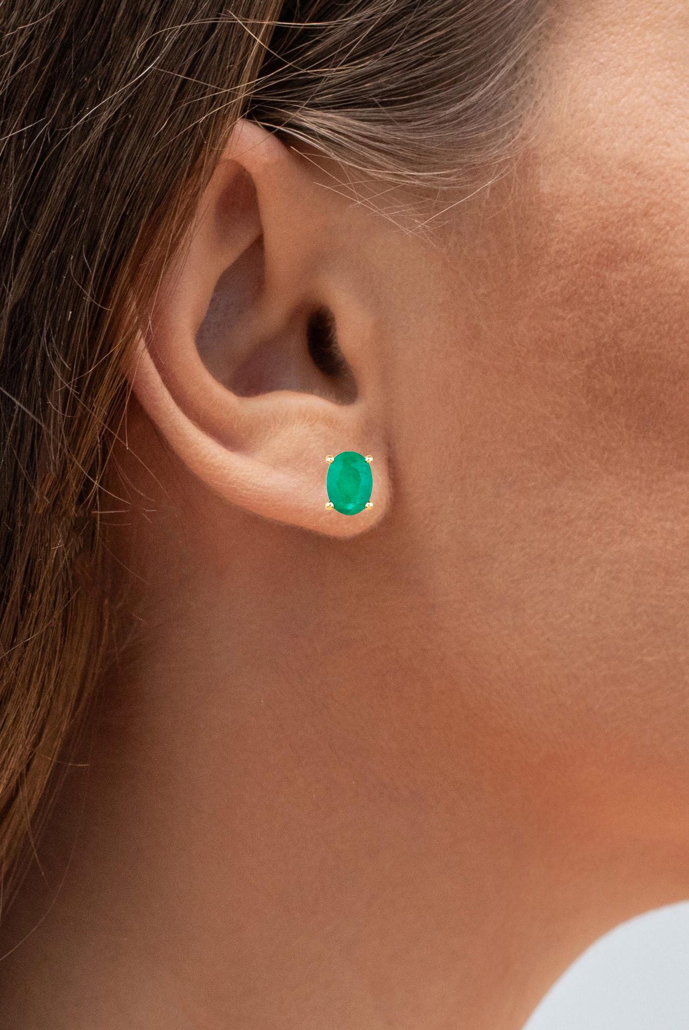Zambian Emerald Earrings 1.42 Carats 10K Yellow Gold in vendita 1