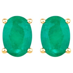 Zambian Emerald Earrings 1.42 Carats 10K Yellow Gold