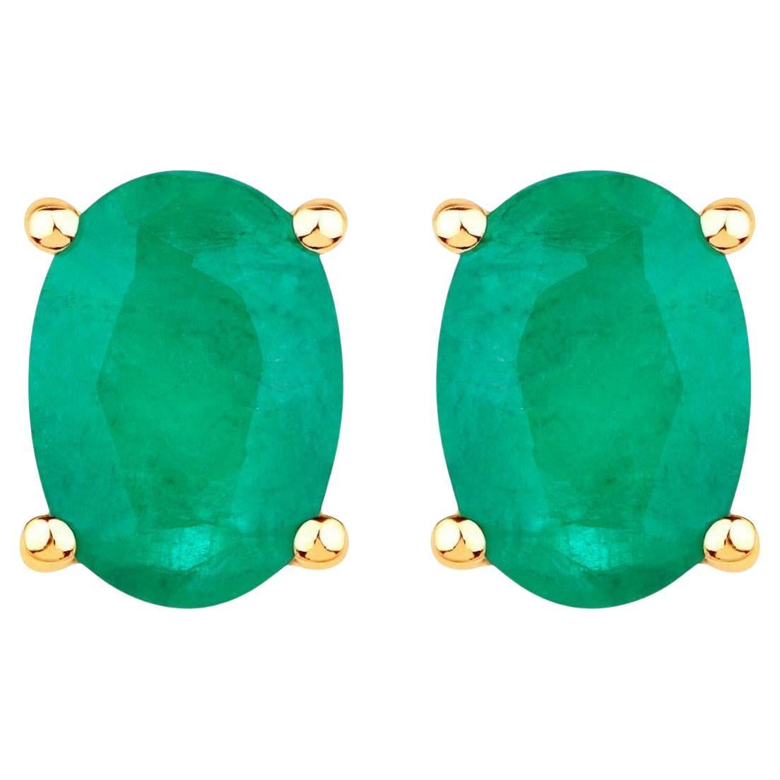 Zambian Emerald Earrings 1.42 Carats 10K Yellow Gold For Sale