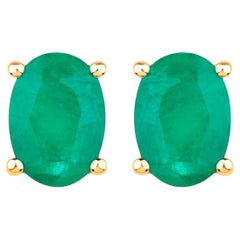 Zambian Emerald Earrings 1.42 Carats 10K Yellow Gold