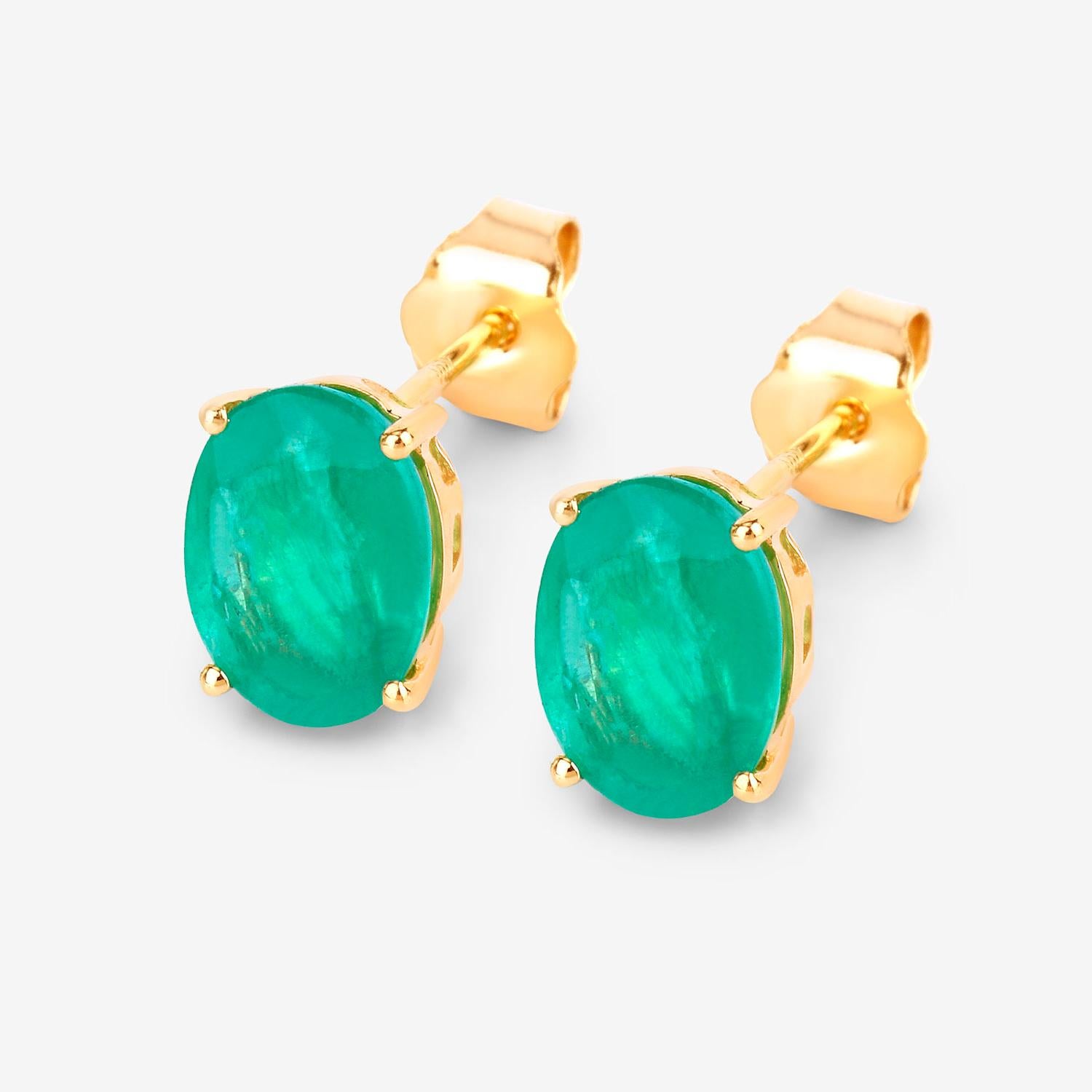 Contemporaneo Zambian Emerald Earrings 2.38 Carats 10K Yellow Gold in vendita