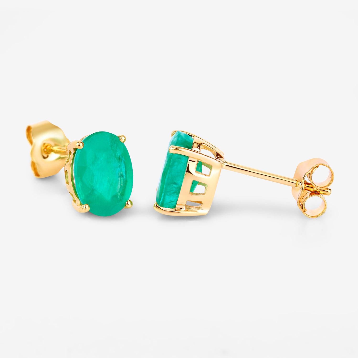 Zambian Emerald Earrings 2.38 Carats 10K Yellow Gold In condizioni ottime in vendita a Punta Gorda, FL