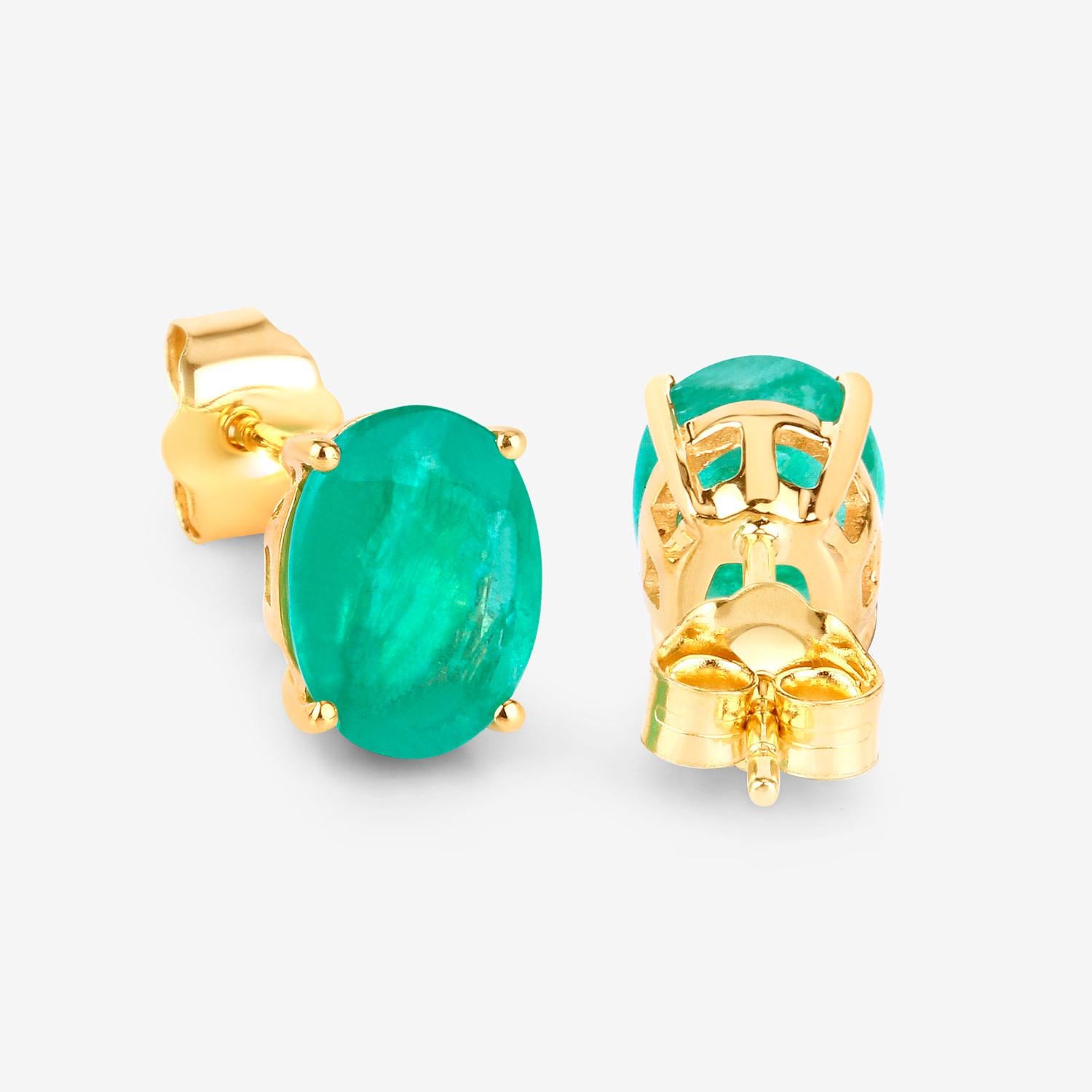 da uomo o donna Zambian Emerald Earrings 2.38 Carats 10K Yellow Gold in vendita