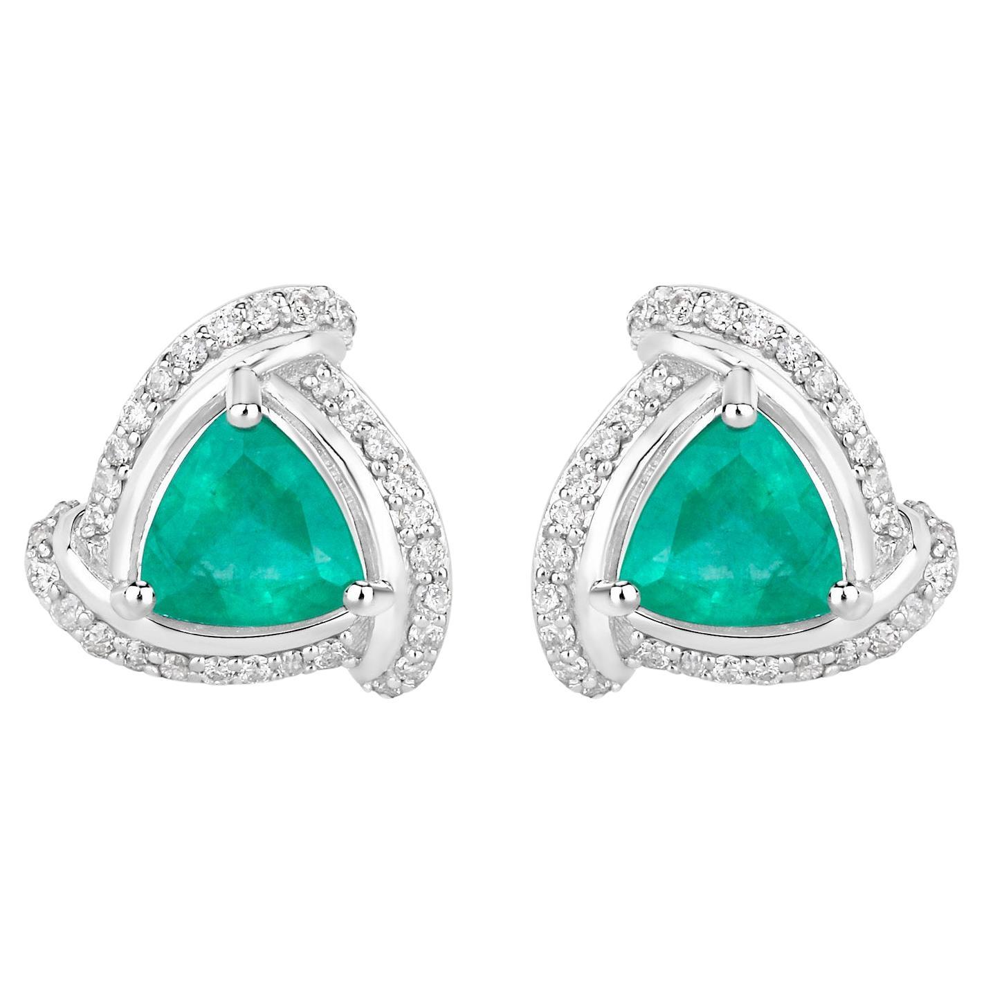 Sambische Smaragd-Ohrringe Diamanten 1,22 Karat 14K Weißgold im Angebot