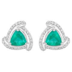 Sambische Smaragd-Ohrringe Diamanten 1,22 Karat 14K Weißgold