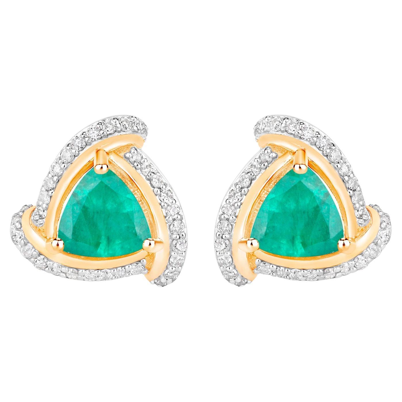 Sambische Smaragd-Ohrringe Diamanten 1,22 Karat 14K Gelbgold