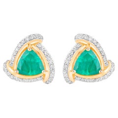 Sambische Smaragd-Ohrringe Diamanten 1,22 Karat 14K Gelbgold