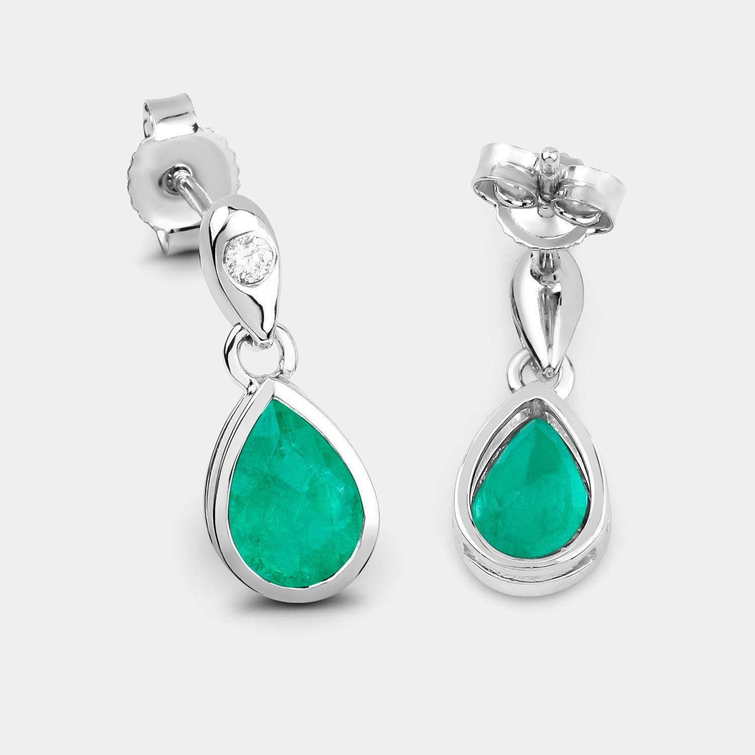 da uomo o donna Zambian Emerald Earrings Diamonds 1.34 Carats 10K White Gold in vendita